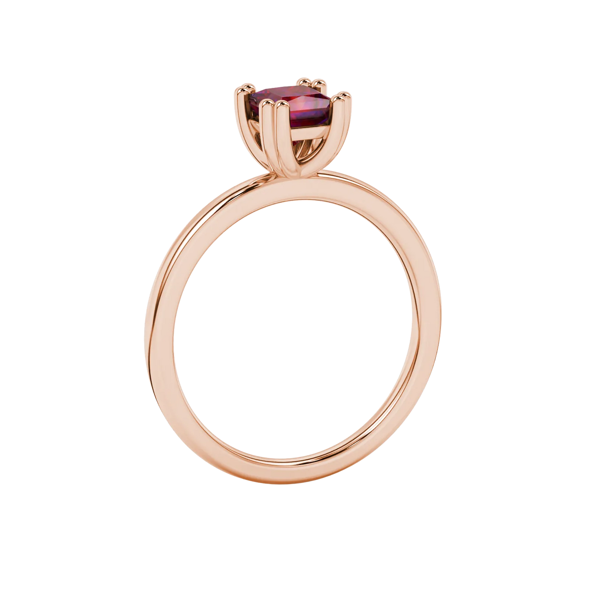 Side profile, rose gold raspberry red ring, vintage basket gallery.