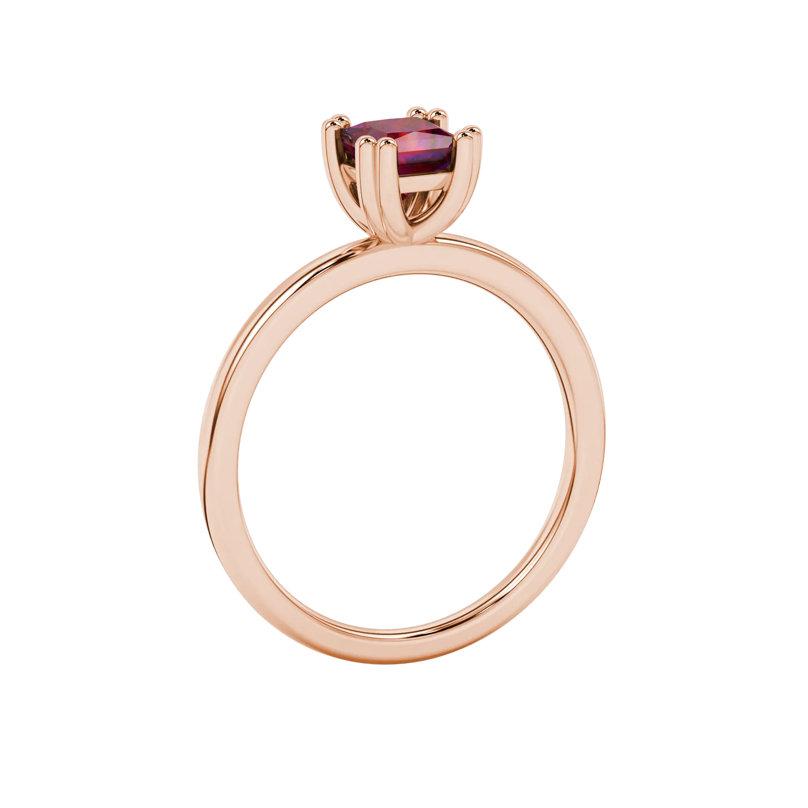 Side profile, rose gold raspberry red ring, vintage basket gallery.