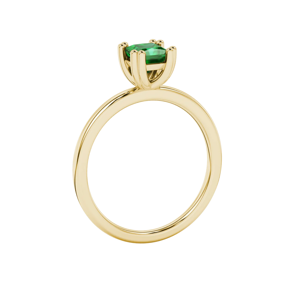 Side profile, yellow gold emerald green ring, vintage basket gallery.