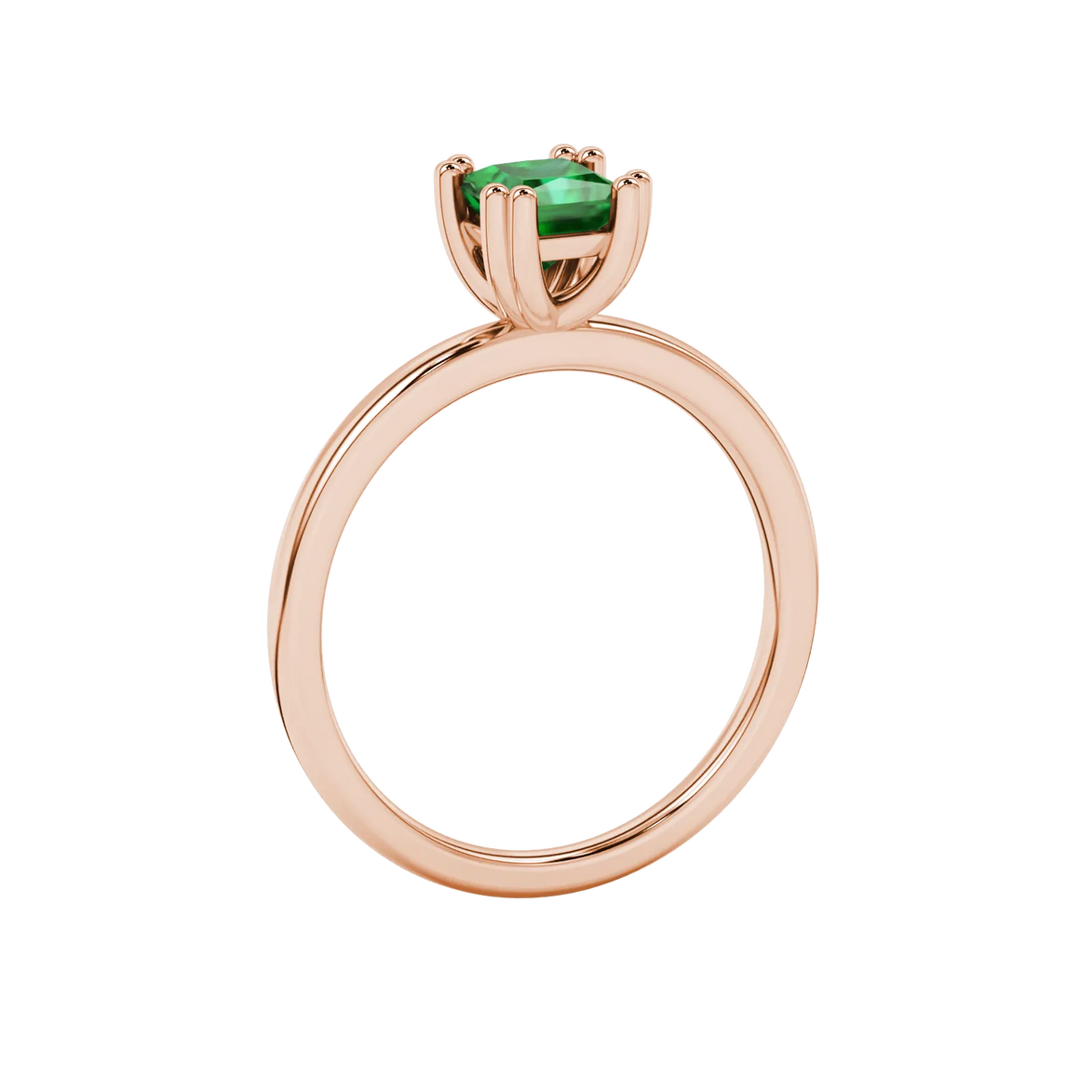 Side profile, rose gold emerald green ring, vintage basket gallery.