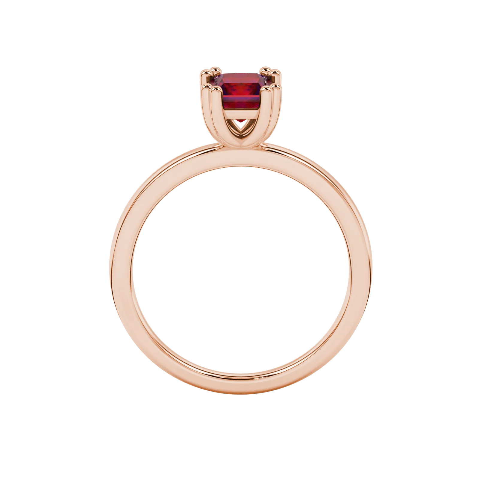 Princess raspberry red gemstone ring, rose gold vintage basket setting.