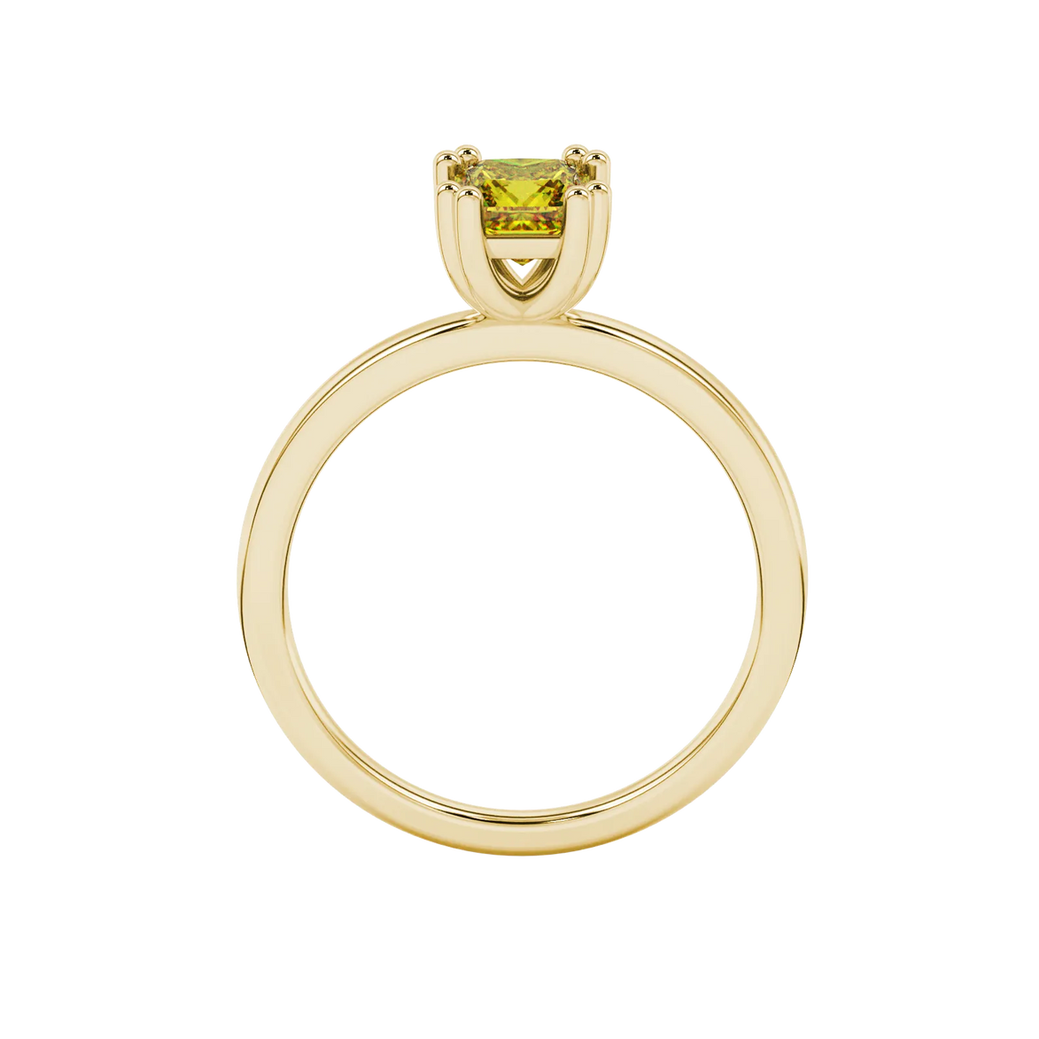 Princess canary yellow gemstone ring, yellow gold vintage basket setting.