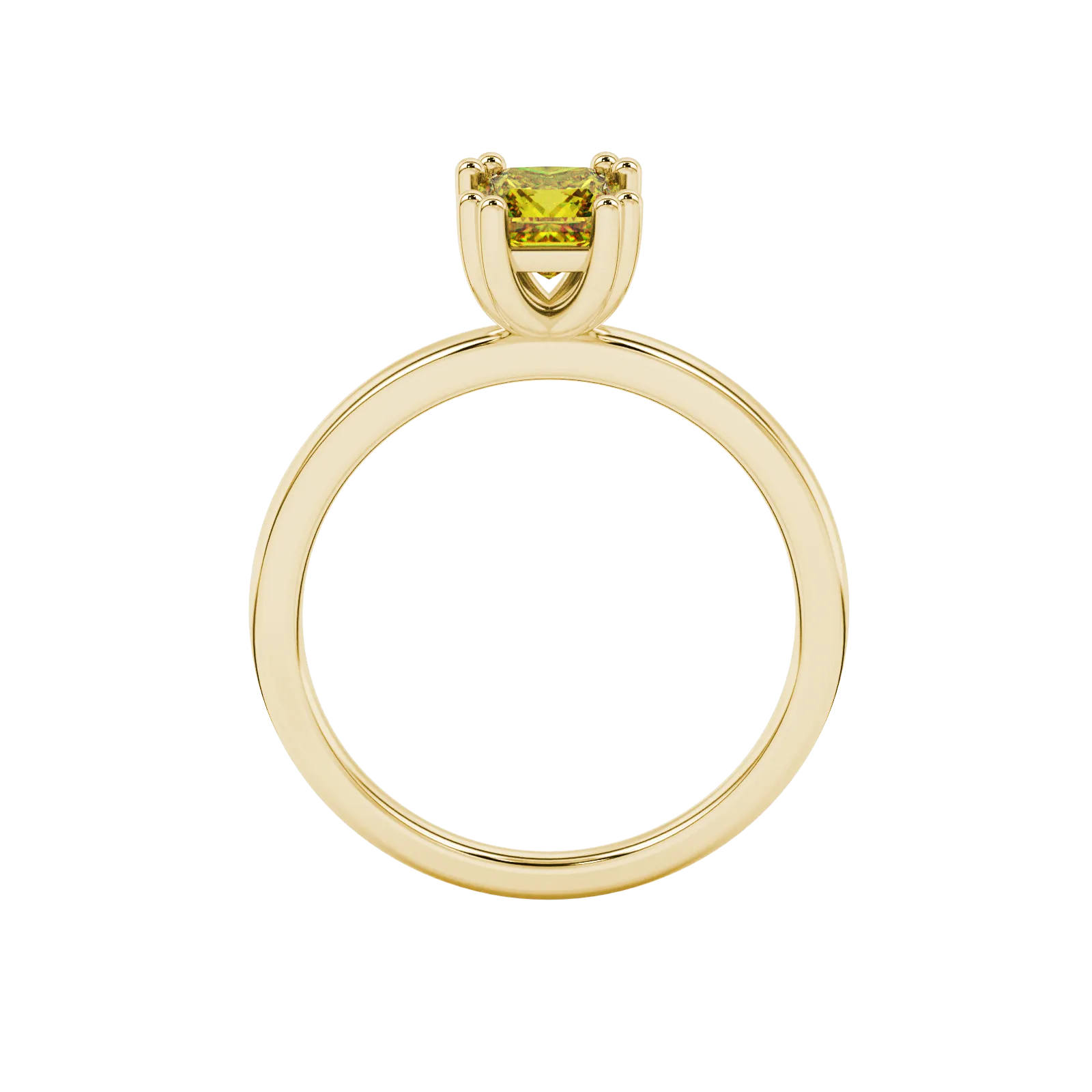 Princess canary yellow gemstone ring, yellow gold vintage basket setting.