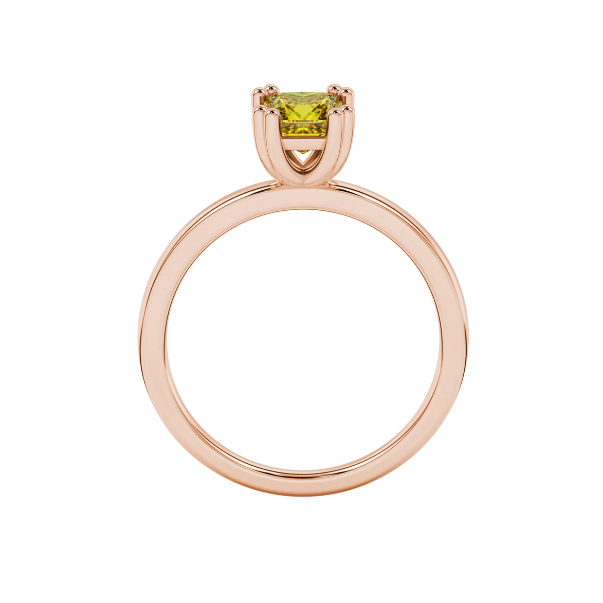 Princess canary yellow gemstone ring, rose gold vintage basket setting.