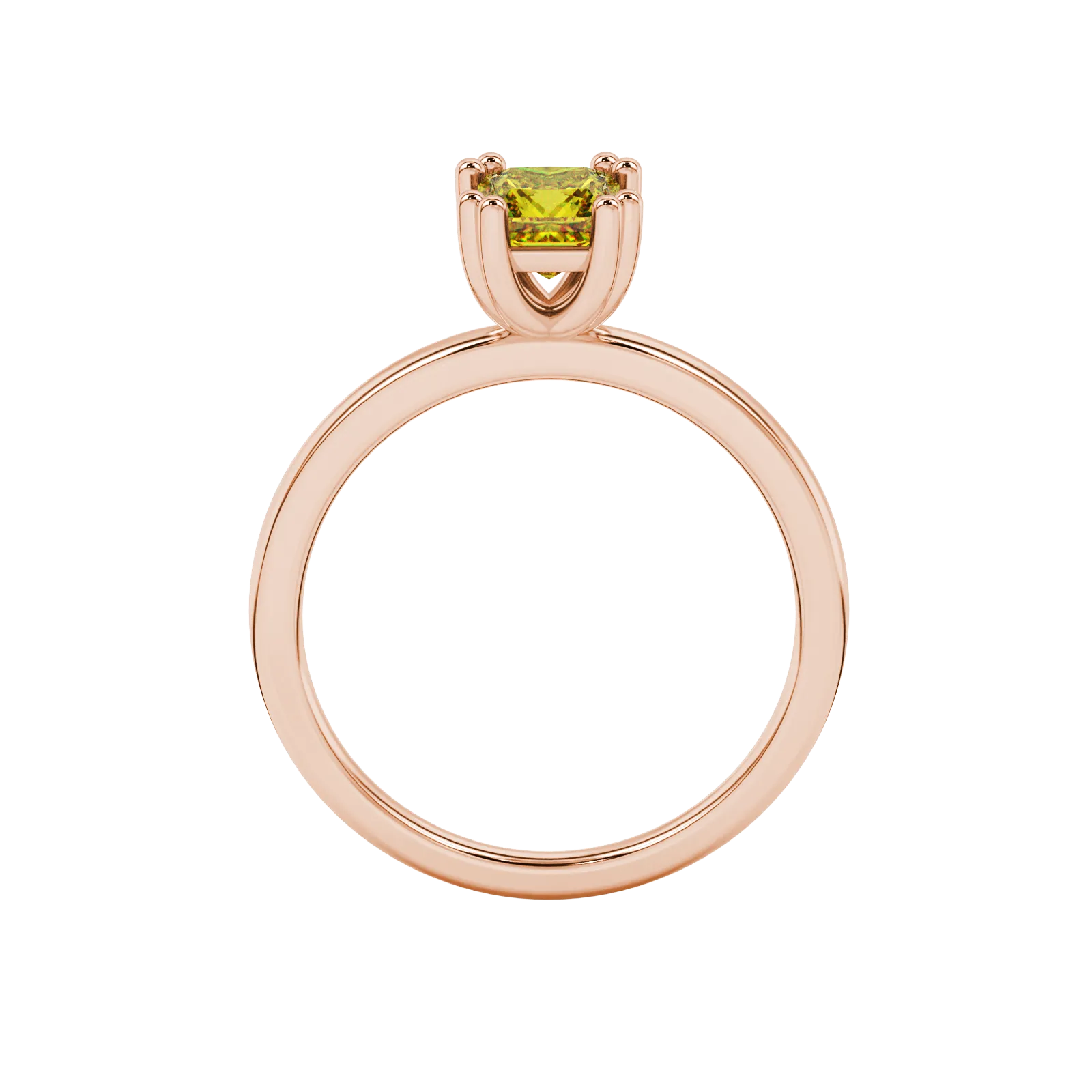 Princess canary yellow gemstone ring, rose gold vintage basket setting.