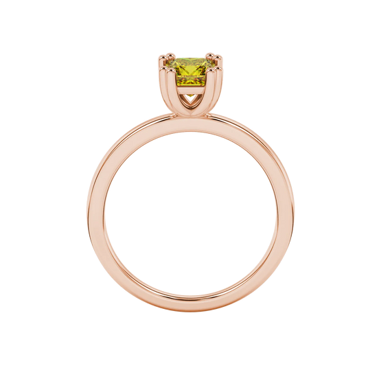 Princess canary yellow gemstone ring, rose gold vintage basket setting.