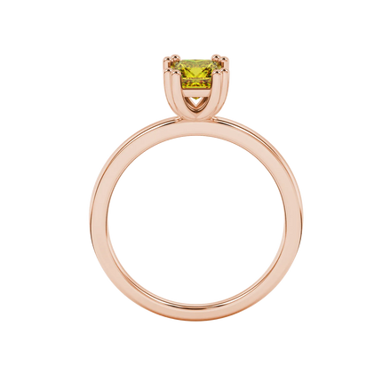 Princess canary yellow gemstone ring, rose gold vintage basket setting.