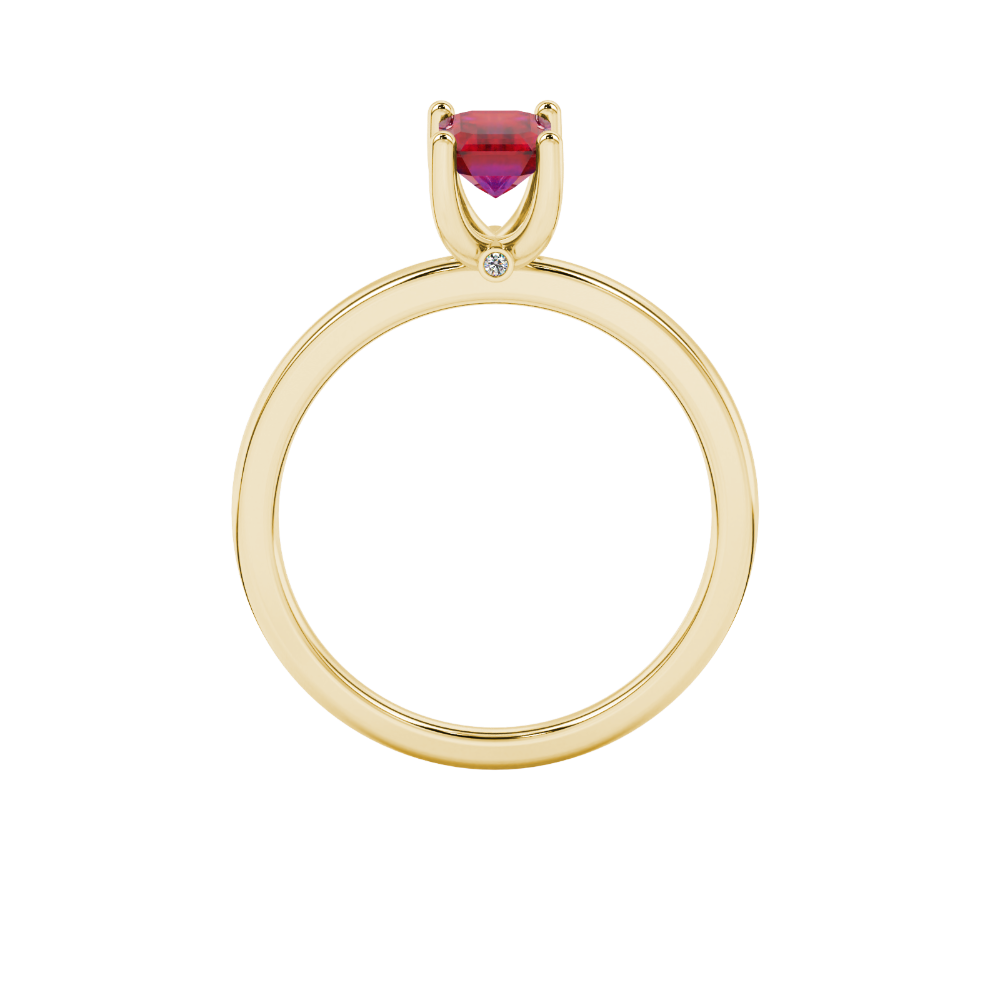 Emerald cut red gemstone solitaire ring with modern double shank design