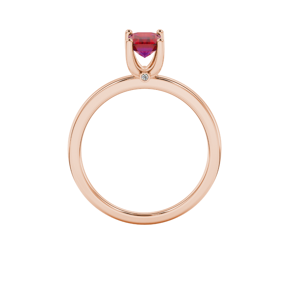 Emerald cut red gemstone solitaire ring with modern double shank design