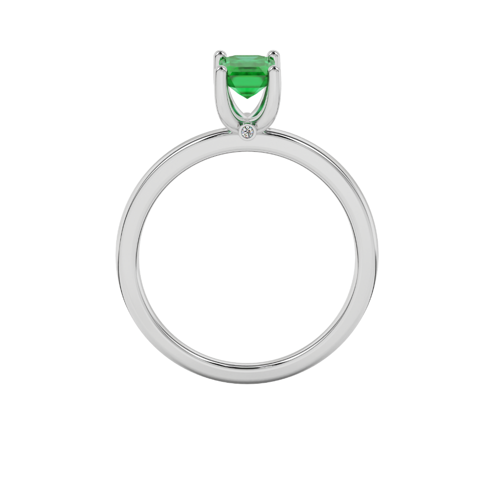 Emerald cut green gemstone solitaire ring in double band gold setting