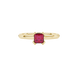 Close-up, princess raspberry red gemstone, yellow gold vintage ring.