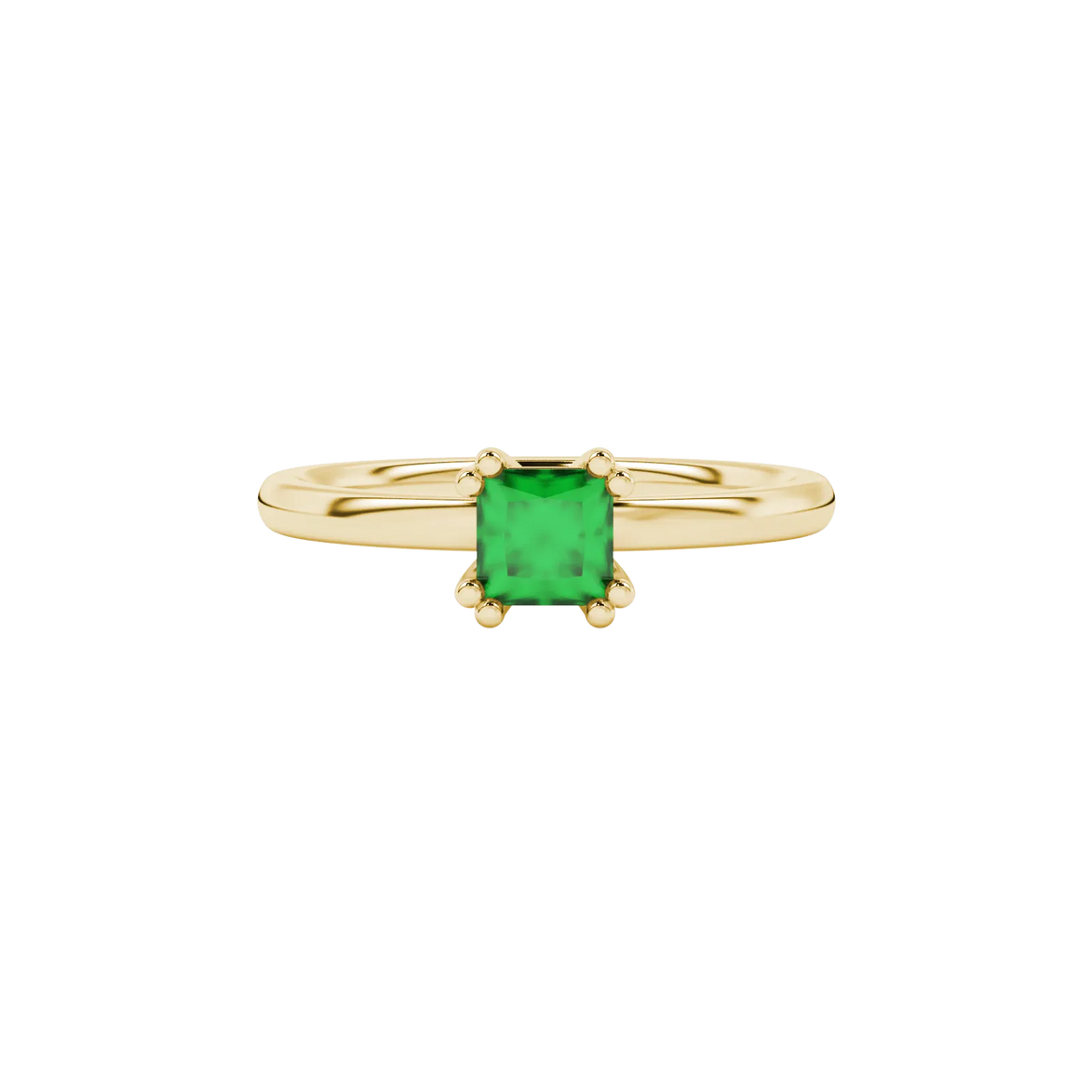 Close-up, princess emerald green gemstone, yellow gold vintage ring.