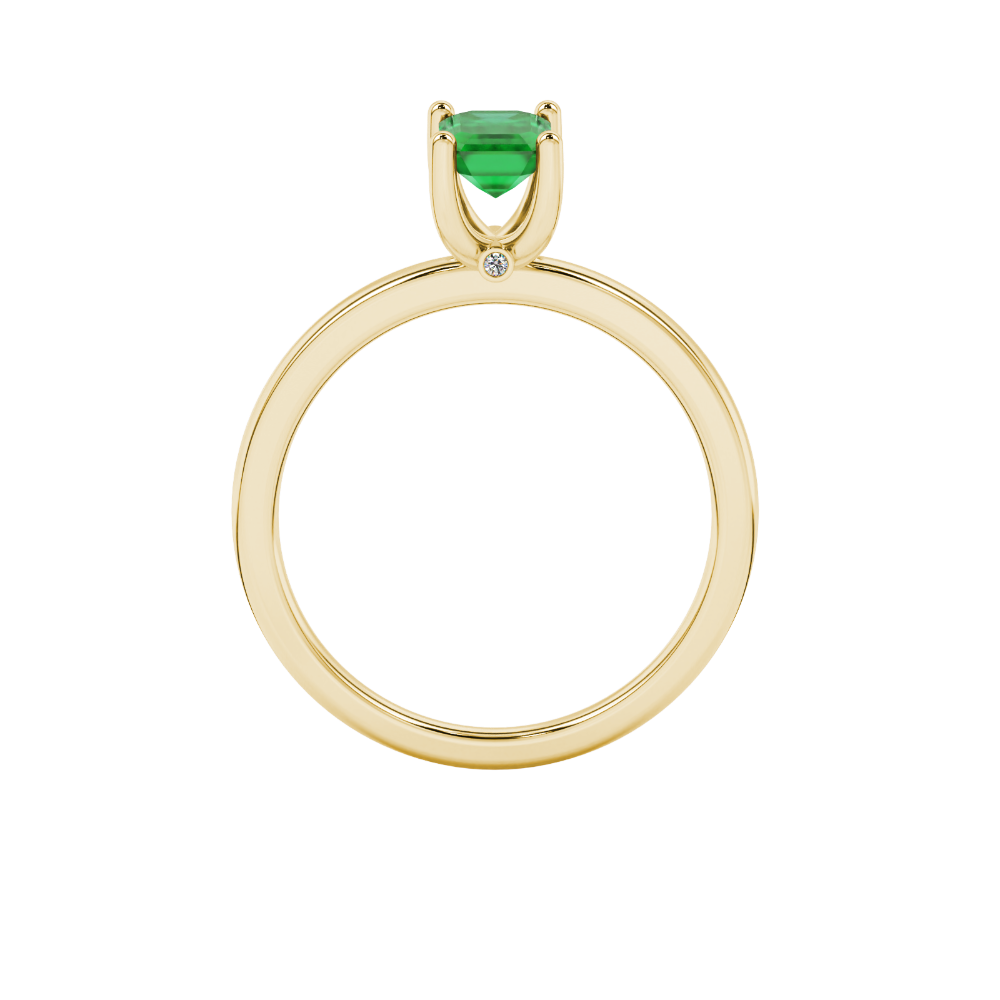 Emerald cut green gemstone solitaire ring in double band gold setting