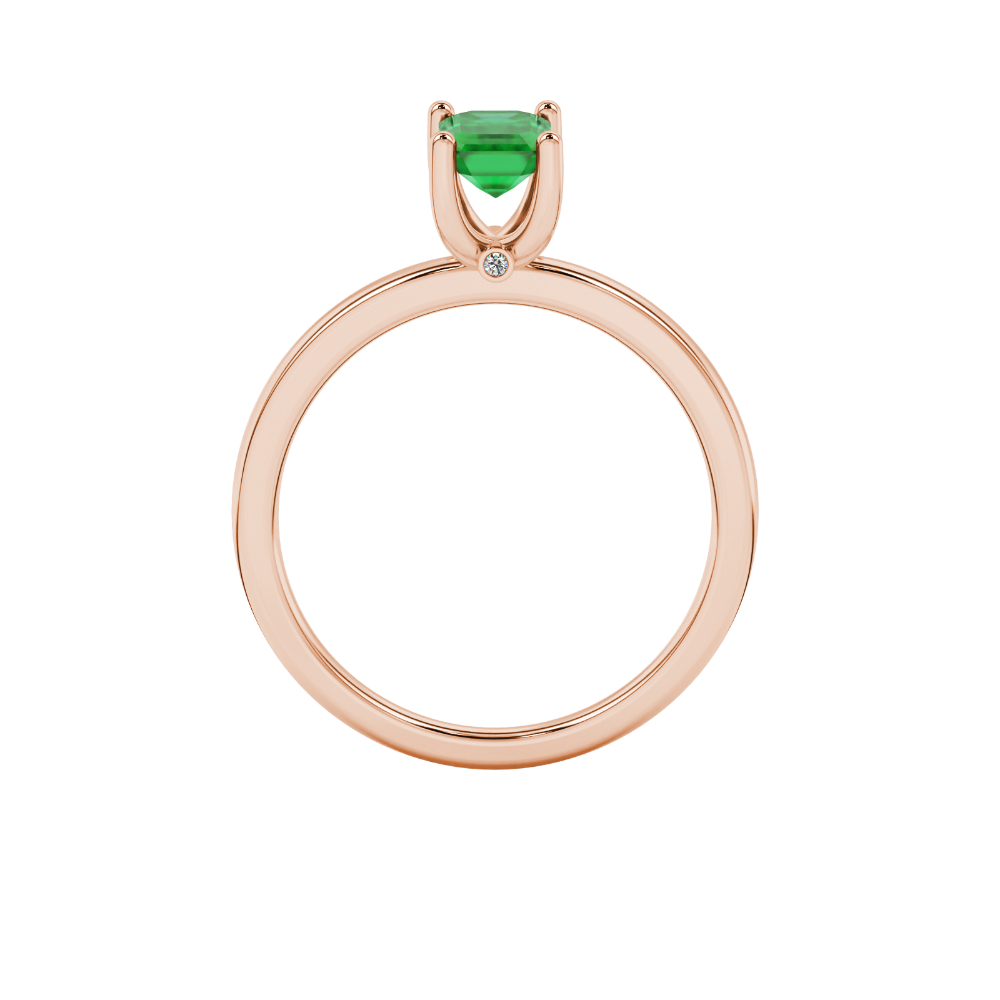 Emerald cut green gemstone solitaire ring in double band gold setting