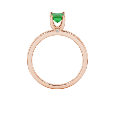 Emerald cut green gemstone solitaire ring in double band gold setting