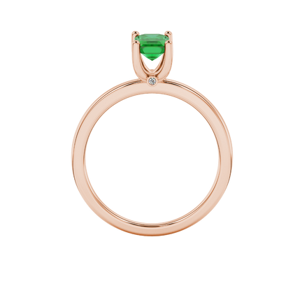 Emerald cut green gemstone solitaire ring in double band gold setting