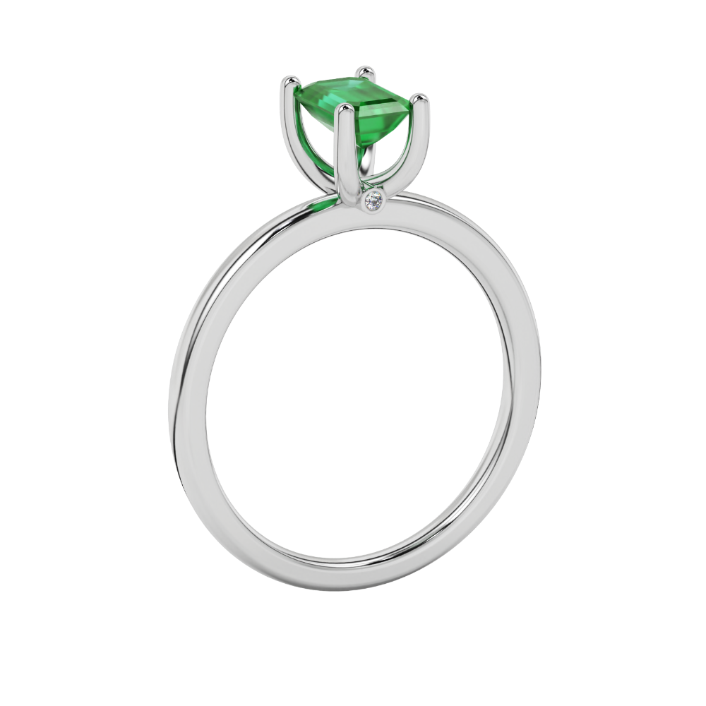 Emerald cut green gemstone solitaire ring in double band gold setting