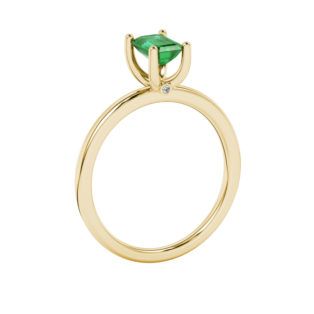 Emerald cut green gemstone solitaire ring in double band gold setting