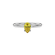 Close-up canary yellow gemstone ring, white gold four-prong setting.