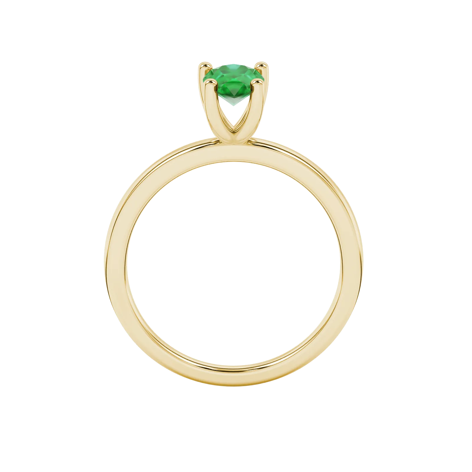 Pear shape emerald green gemstone ring, yellow gold four-prong setting.