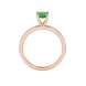 Pear shape emerald green gemstone ring, rose gold four-prong setting.