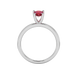 Pear shape raspberry red gemstone ring, white gold four-prong setting.