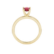 Pear shape raspberry red gemstone ring, yellow gold four-prong setting.