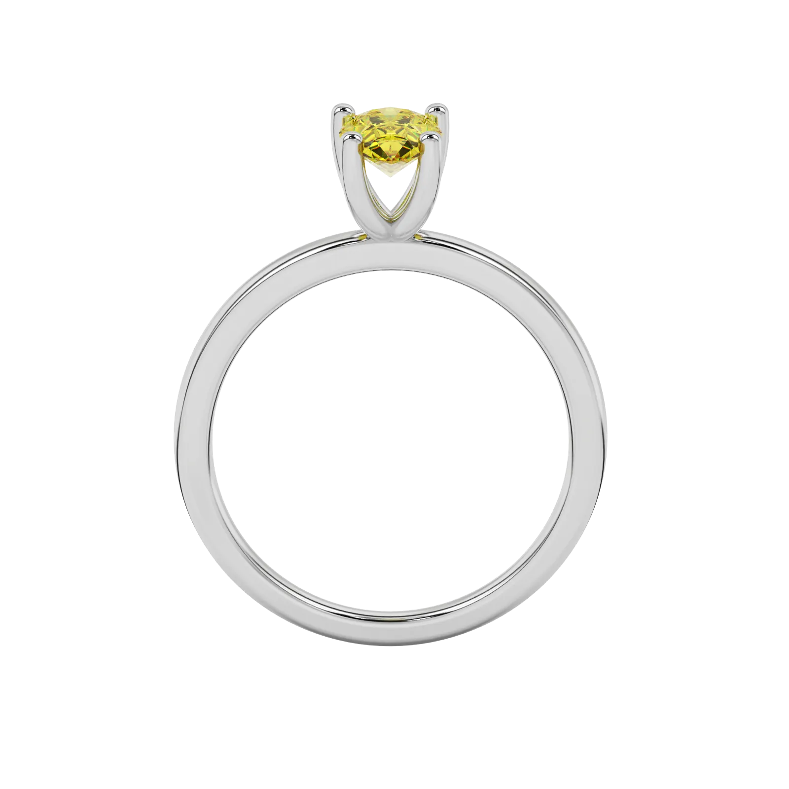 Pear shape canary yellow gemstone ring, white gold four-prong setting.