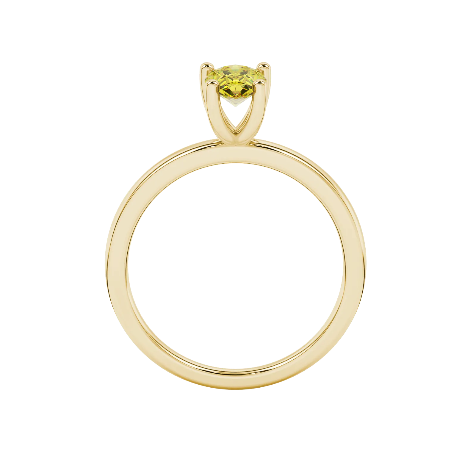 Pear shape canary yellow gemstone ring, yellow gold four-prong setting.