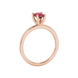 Side profile, rose gold raspberry red ring, four-prong gallery.