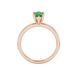 Pear shape emerald green gemstone ring, rose gold six-prong setting.