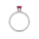 Pear shape raspberry red gemstone ring, white gold six-prong setting.