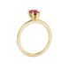 Side profile, yellow gold raspberry red ring, six-prong gallery.