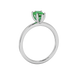 Side profile, white gold emerald green ring, six-prong gallery.