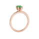 Side profile, rose gold emerald green ring, six-prong gallery.
