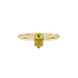 Close-up, pear shape canary yellow gemstone, yellow gold classic basket ring.