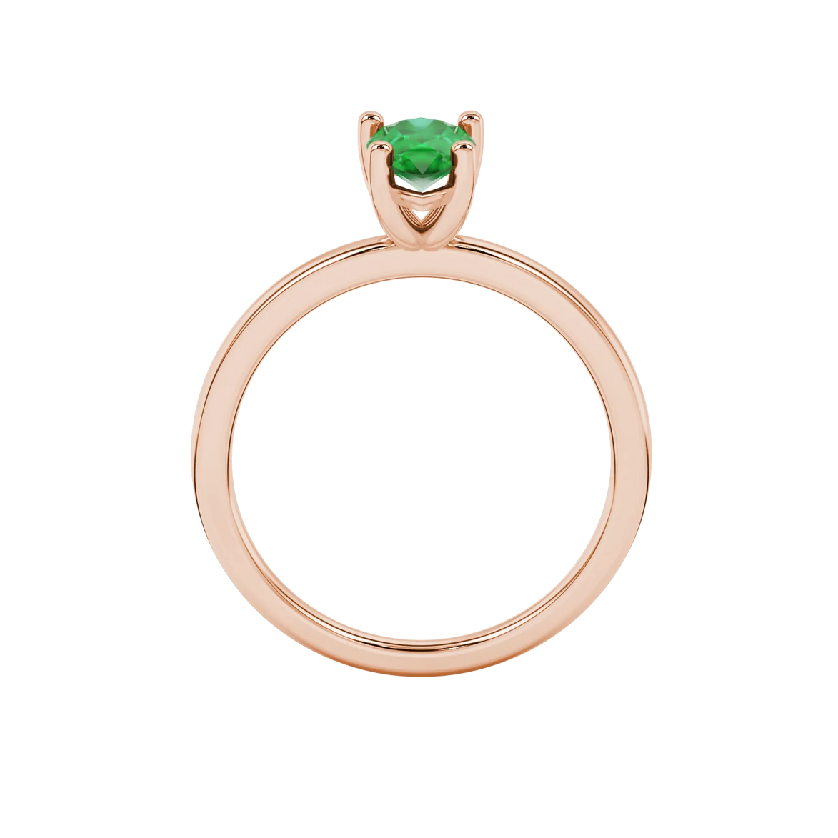Pear shape emerald green gemstone ring, rose gold classic basket setting.