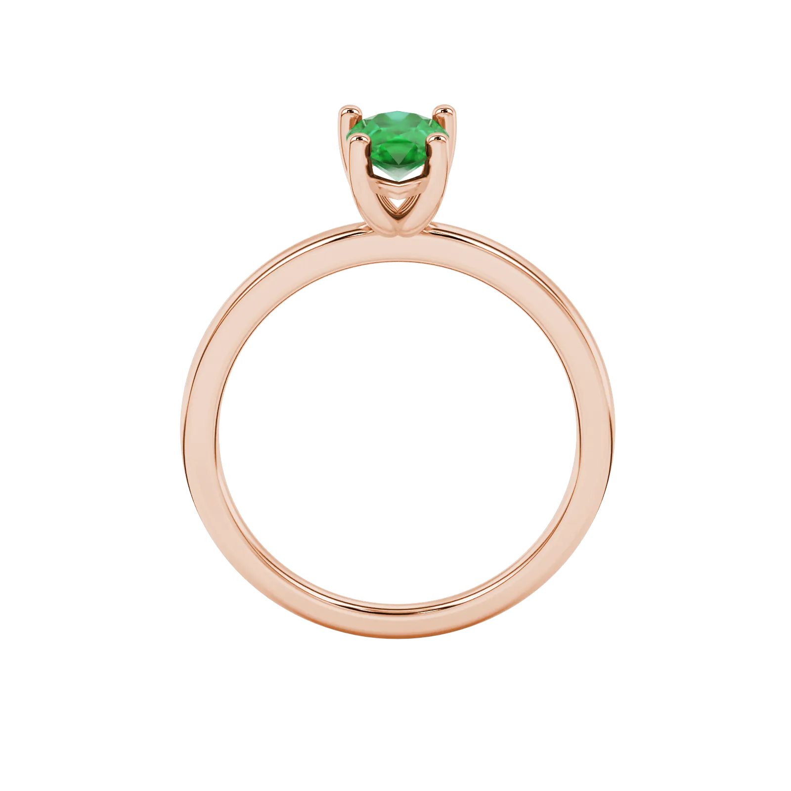 Pear shape emerald green gemstone ring, rose gold classic basket setting.