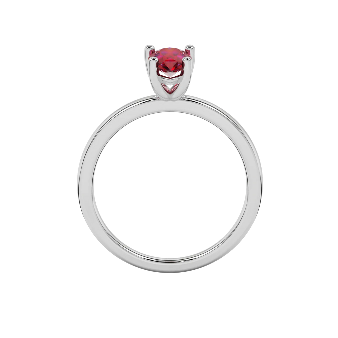 Pear shape raspberry red gemstone ring, white gold classic basket setting.