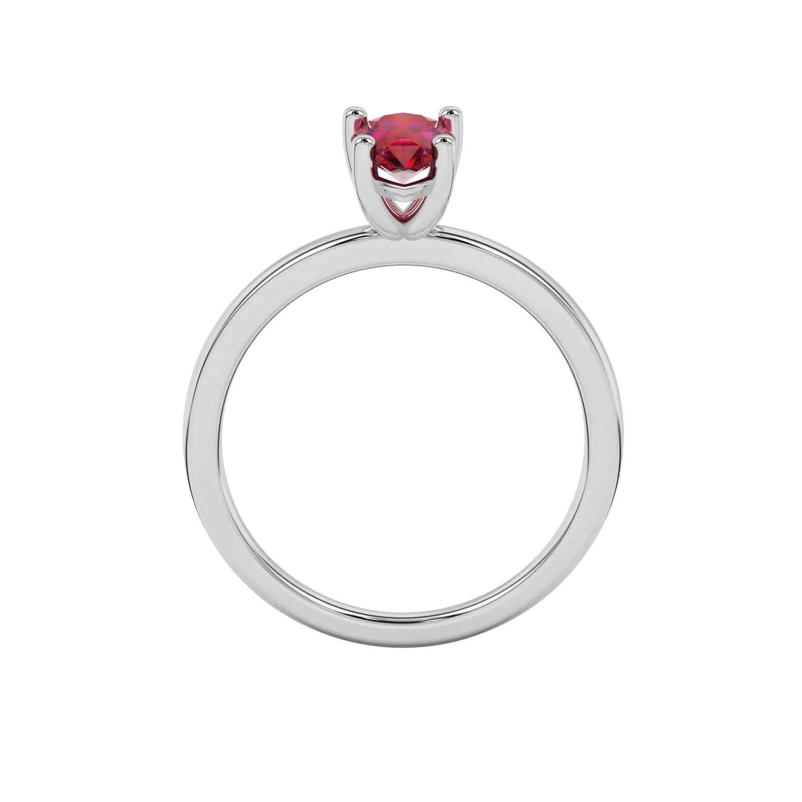 Pear shape raspberry red gemstone ring, white gold classic basket setting.