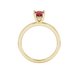 Pear shape raspberry red gemstone ring, yellow gold classic basket setting.