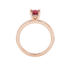 Pear shape raspberry red gemstone ring, rose gold classic basket setting.