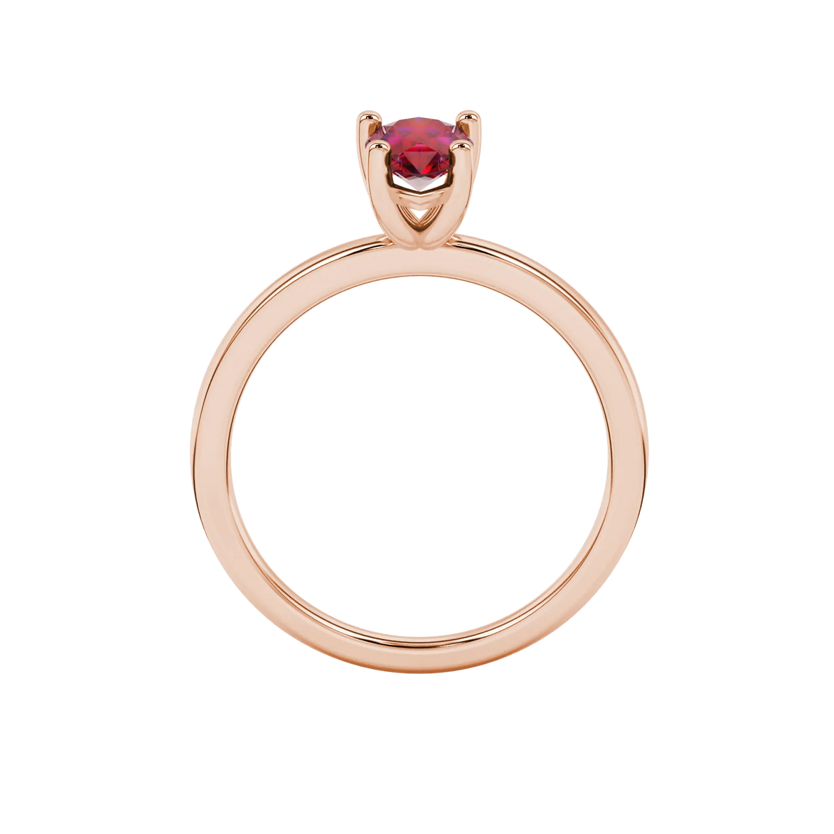 Pear shape raspberry red gemstone ring, rose gold classic basket setting.