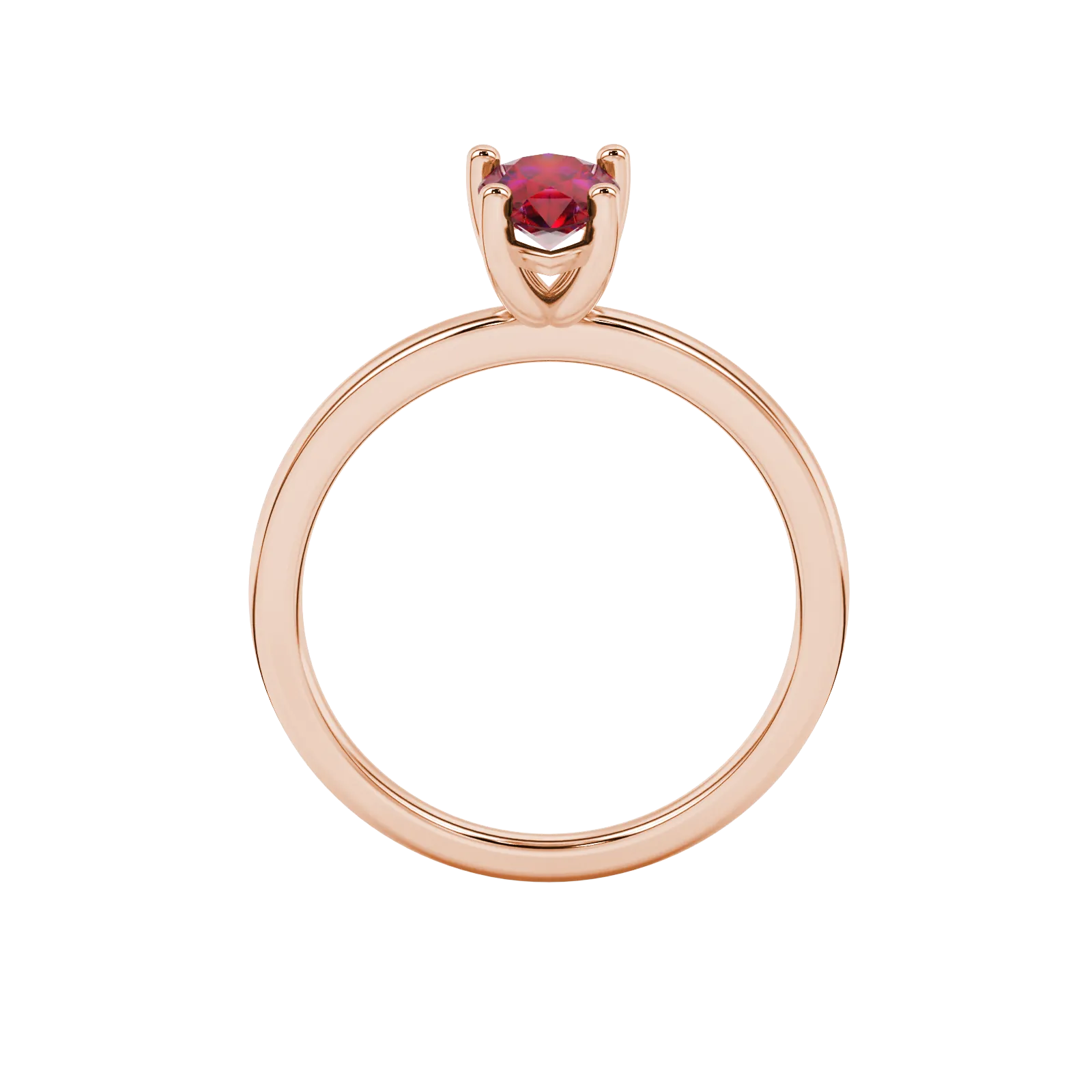 Pear shape raspberry red gemstone ring, rose gold classic basket setting.