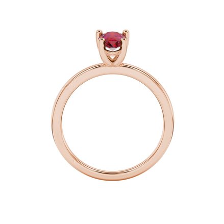 Pear shape raspberry red gemstone ring, rose gold classic basket setting.