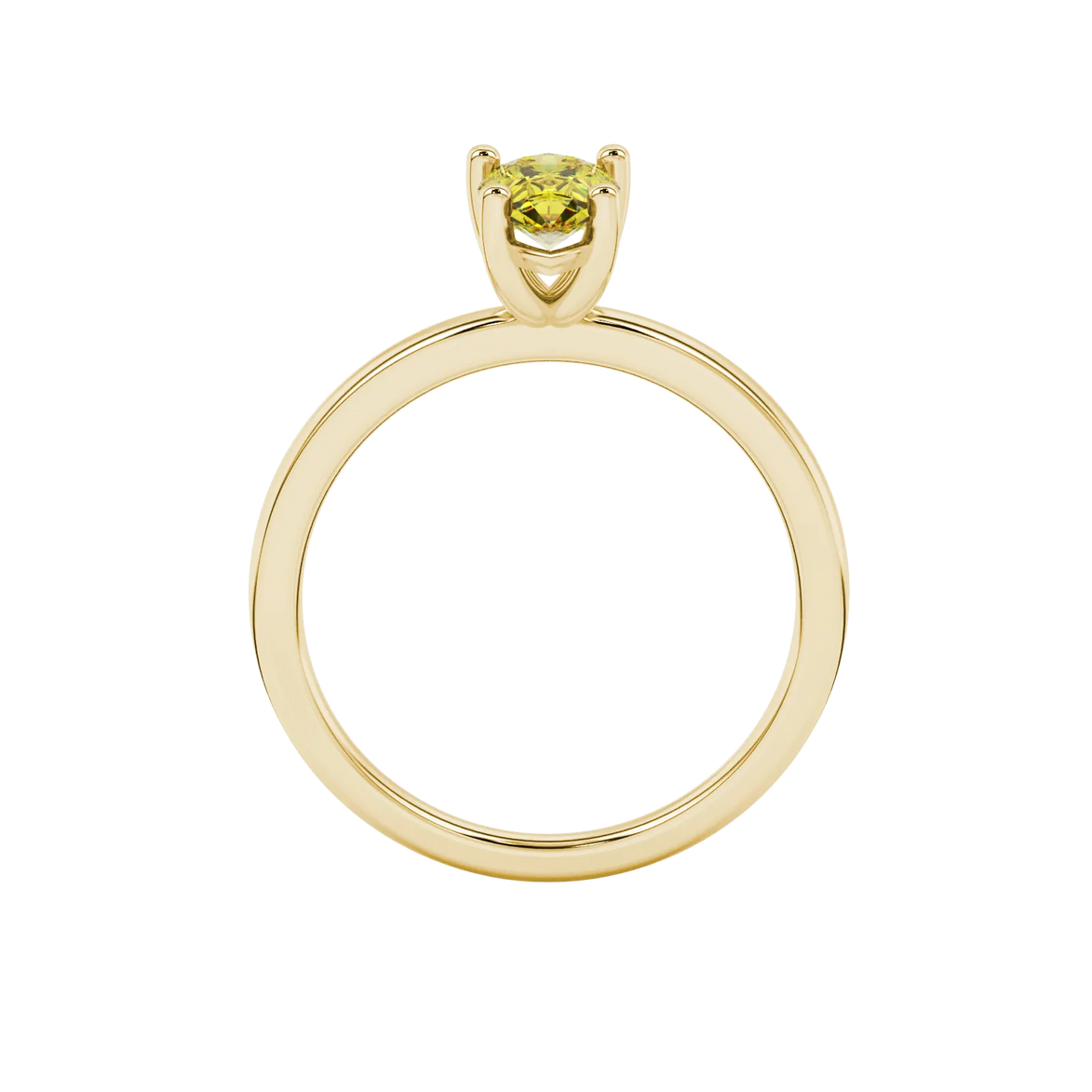 Pear shape canary yellow gemstone ring, yellow gold classic basket setting.