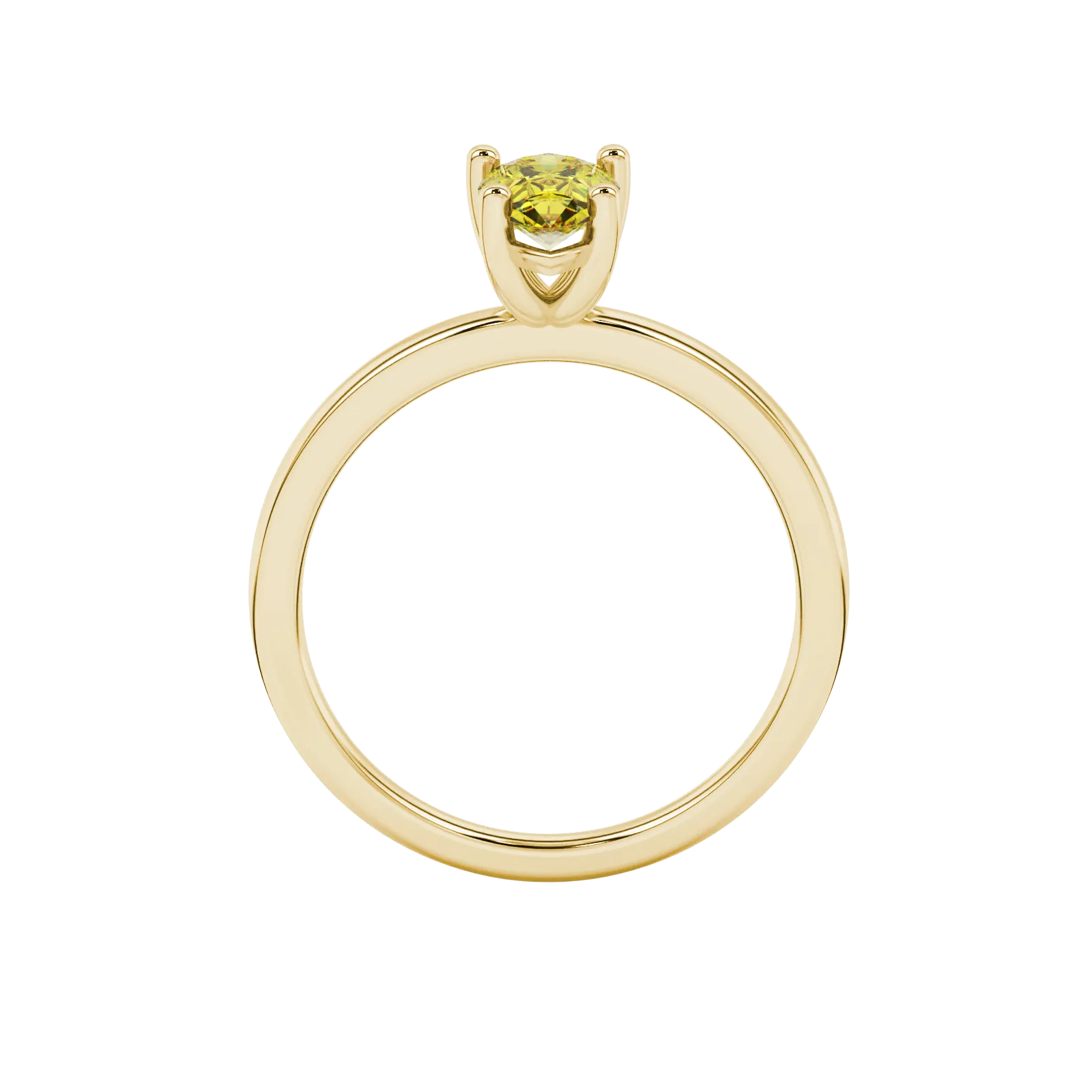 Pear shape canary yellow gemstone ring, yellow gold classic basket setting.