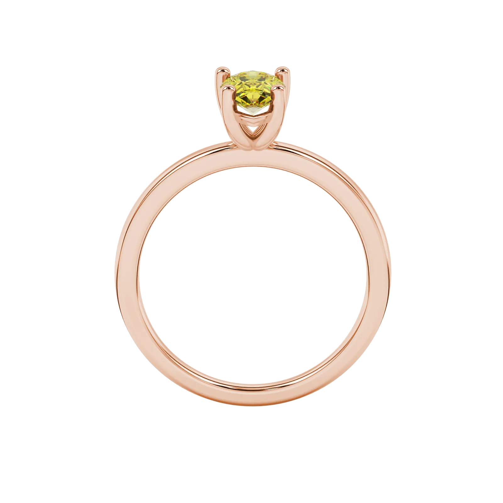 Pear shape canary yellow gemstone ring, rose gold classic basket setting.