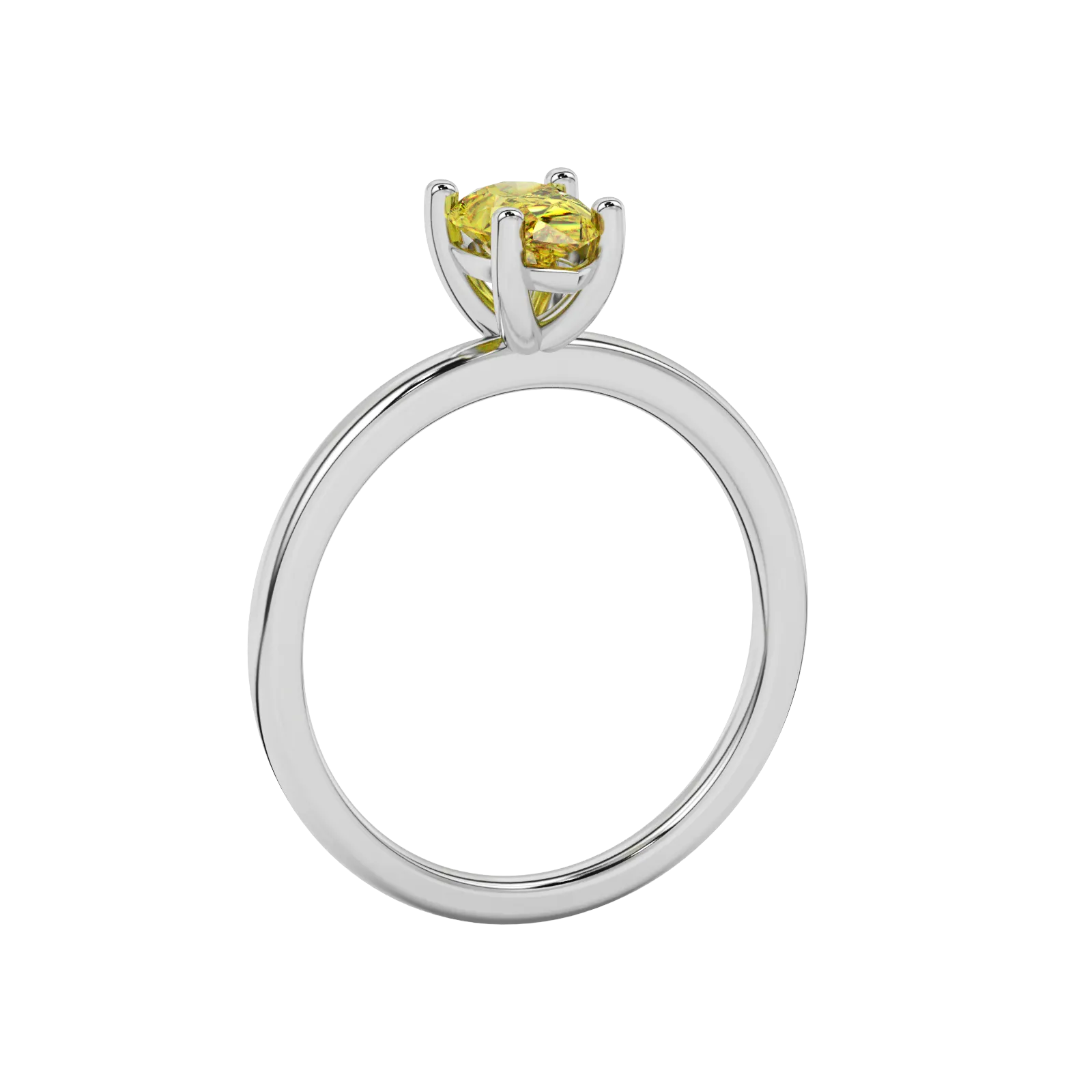 Side profile, white gold canary yellow ring, classic basket gallery.