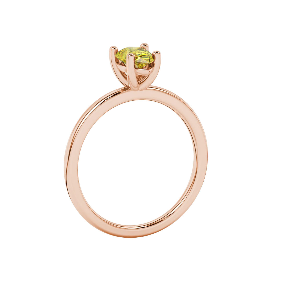 Side profile, rose gold canary yellow ring, classic basket gallery.
